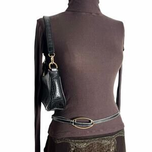 Y2K Minimal Ribbed Turtleneck Long Sleeve Soft Grunge Layering Top Women’s S